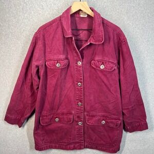 Seruchi Womens Burgundy Cotton Chore Jacket Utility Field Coat Wine Red L/XL